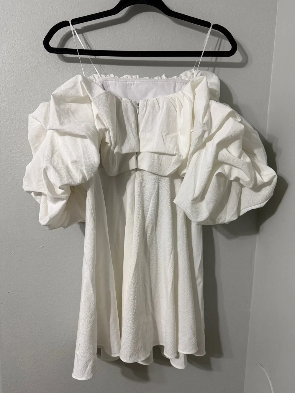 Selfie Leslie White Off Shoulder Ruffle Mini Party Event Wedding Bride Dress L